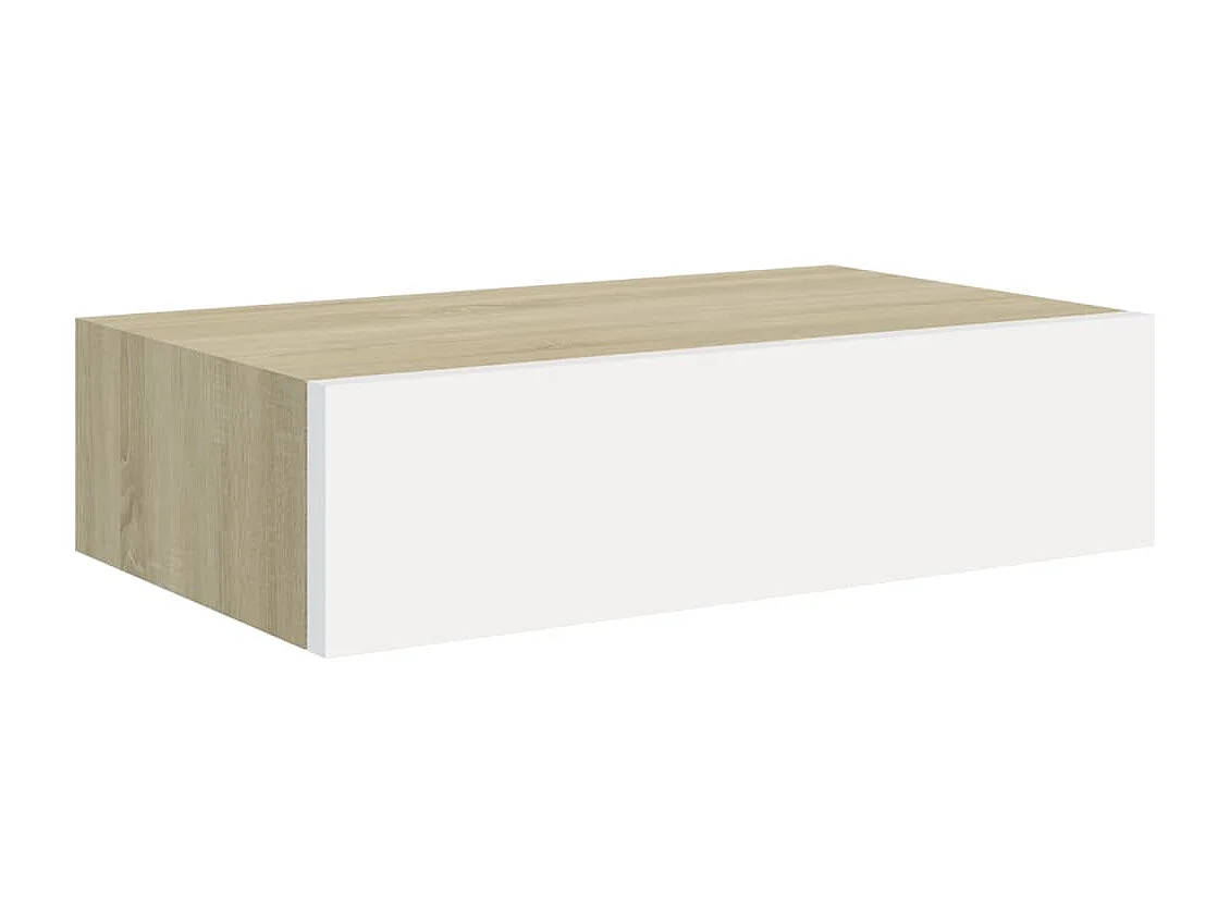 Étagère murale à tiroirs en chêne et blanc 40 x 23,5 x 10 cm MDF