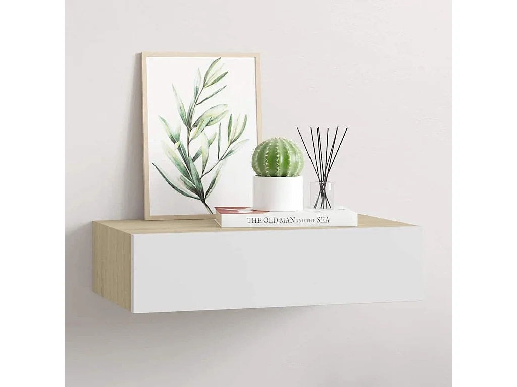 Wandmontiertes Schubladenregal Eiche und Weiß 40 x 23,5 x 10 cm MDF