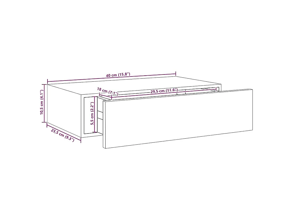 Wandmontiertes Schubladenregal Eiche und Weiß 40 x 23,5 x 10 cm MDF