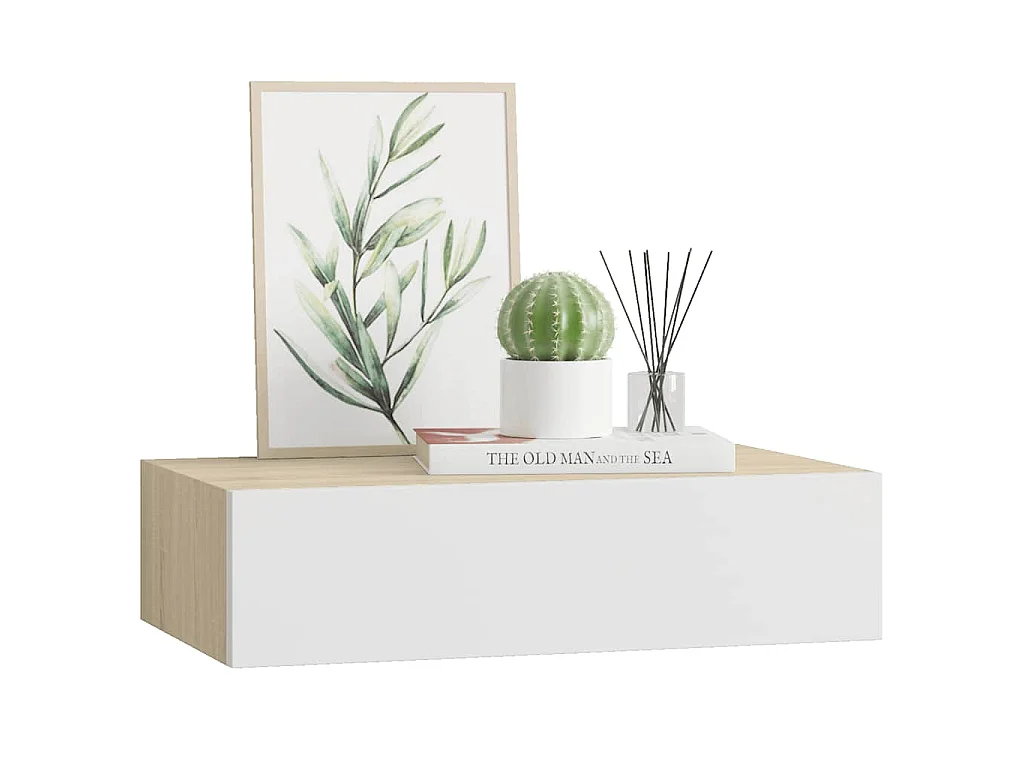 Wandmontiertes Schubladenregal Eiche und Weiß 40 x 23,5 x 10 cm MDF