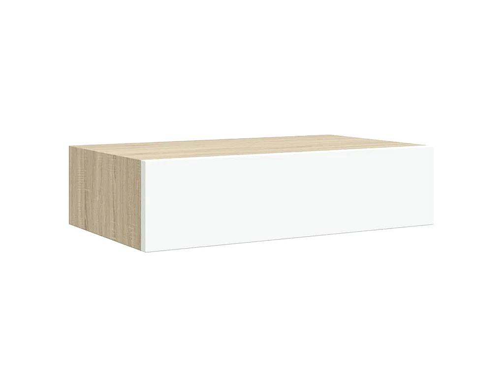 Wandmontiertes Schubladenregal Eiche und Weiß 40 x 23,5 x 10 cm MDF