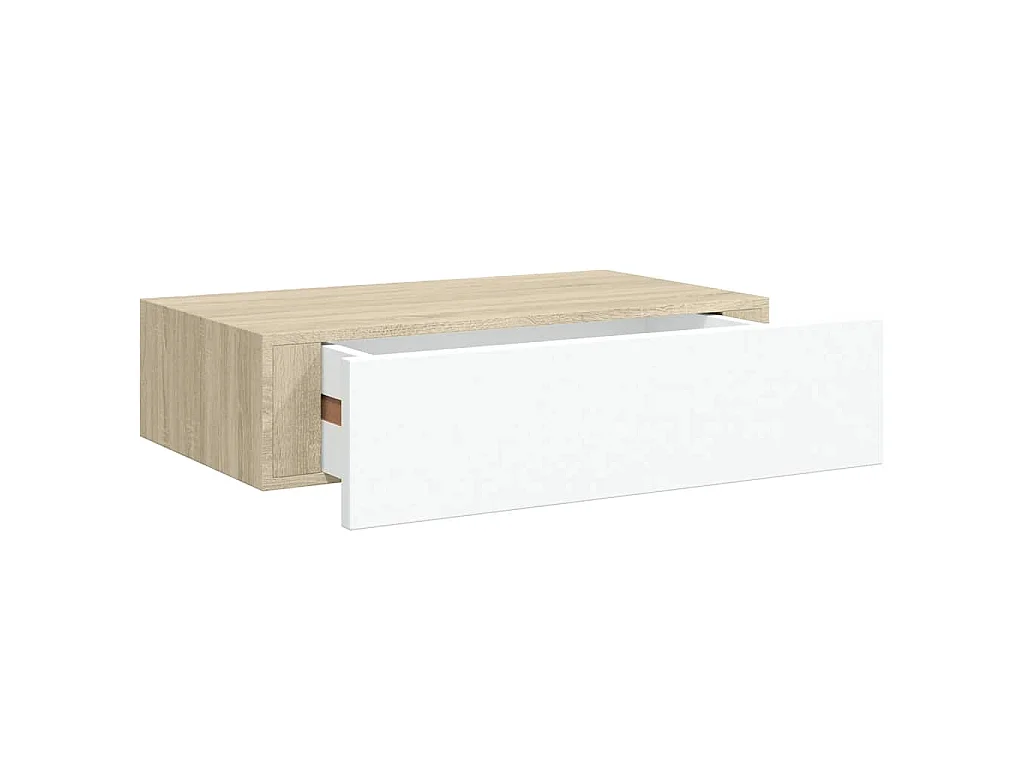 Étagère murale à tiroirs en chêne et blanc 40 x 23,5 x 10 cm MDF
