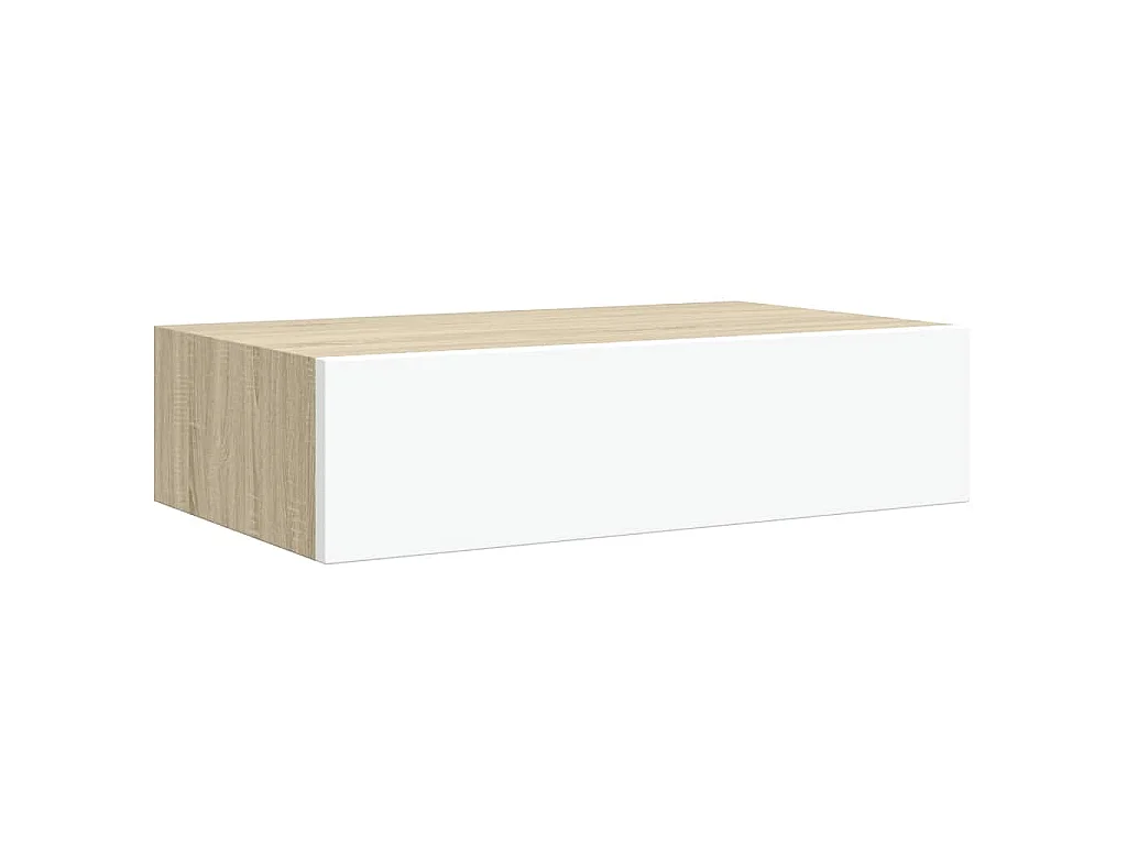 Étagère murale à tiroirs en chêne et blanc 40 x 23,5 x 10 cm MDF