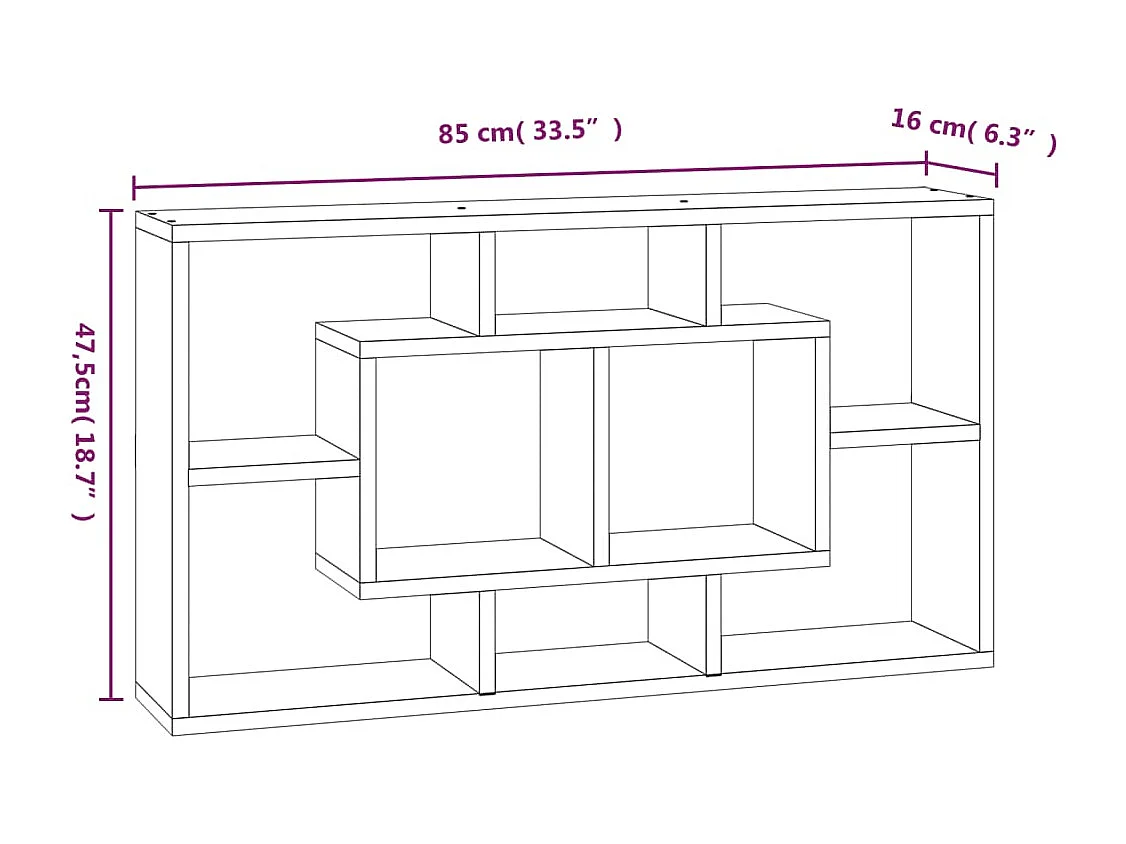 Étagère murale 8 compartiments Chêne marron