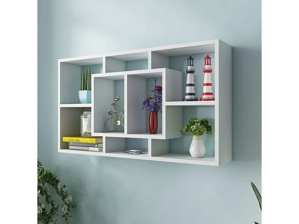 Espositore da Parete Galleggiante 8 Scomparti Bianco