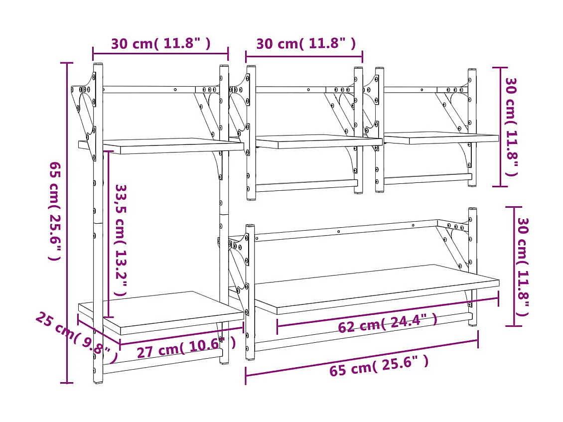 Ensemble d'étagères murales barres 4 pcs noir bois d'ingénierie