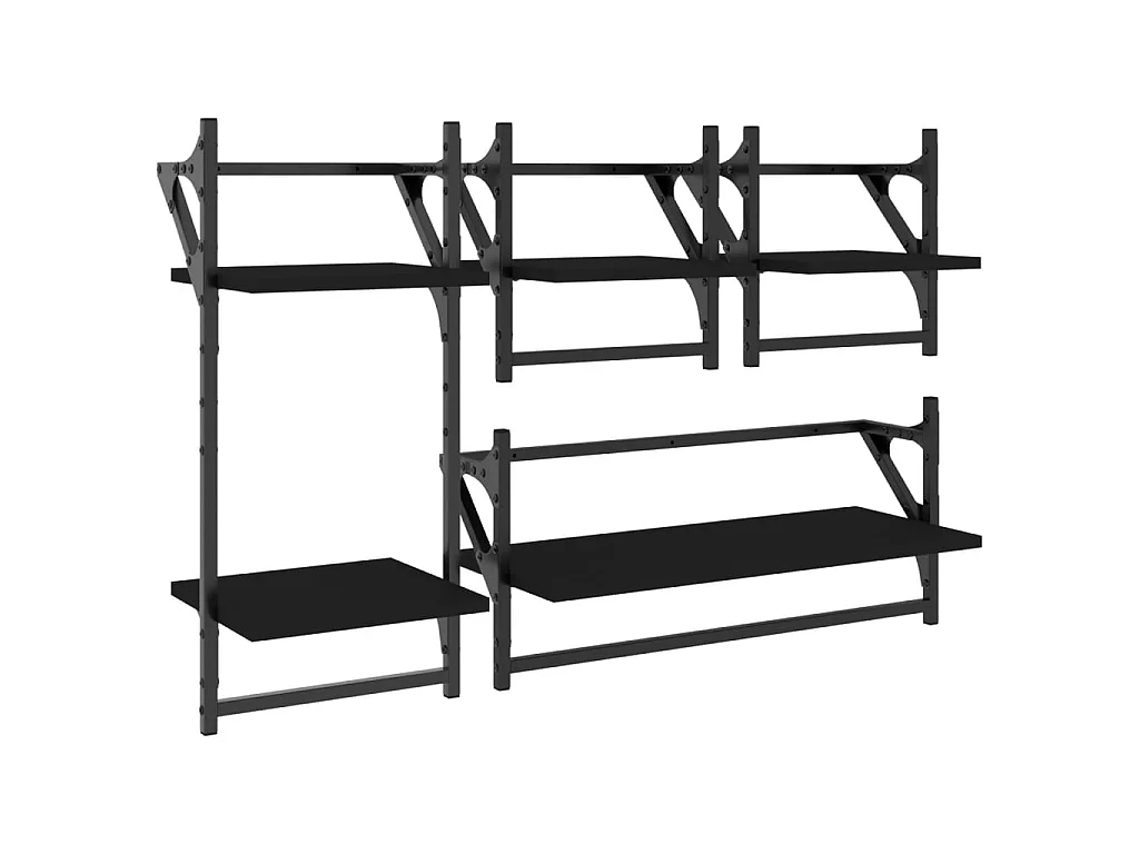Set Mensole da Parete con Aste 4pz Nero in Legno Multistrato
