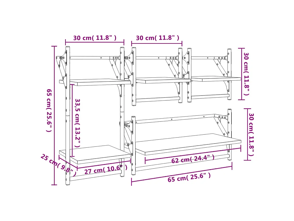 Set Mensole da Parete con Aste 4pz Nero in Legno Multistrato