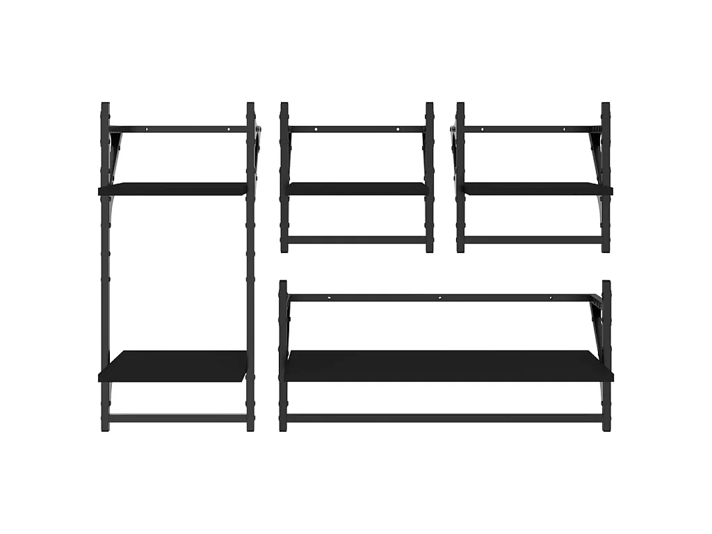 Set Mensole da Parete con Aste 4pz Nero in Legno Multistrato