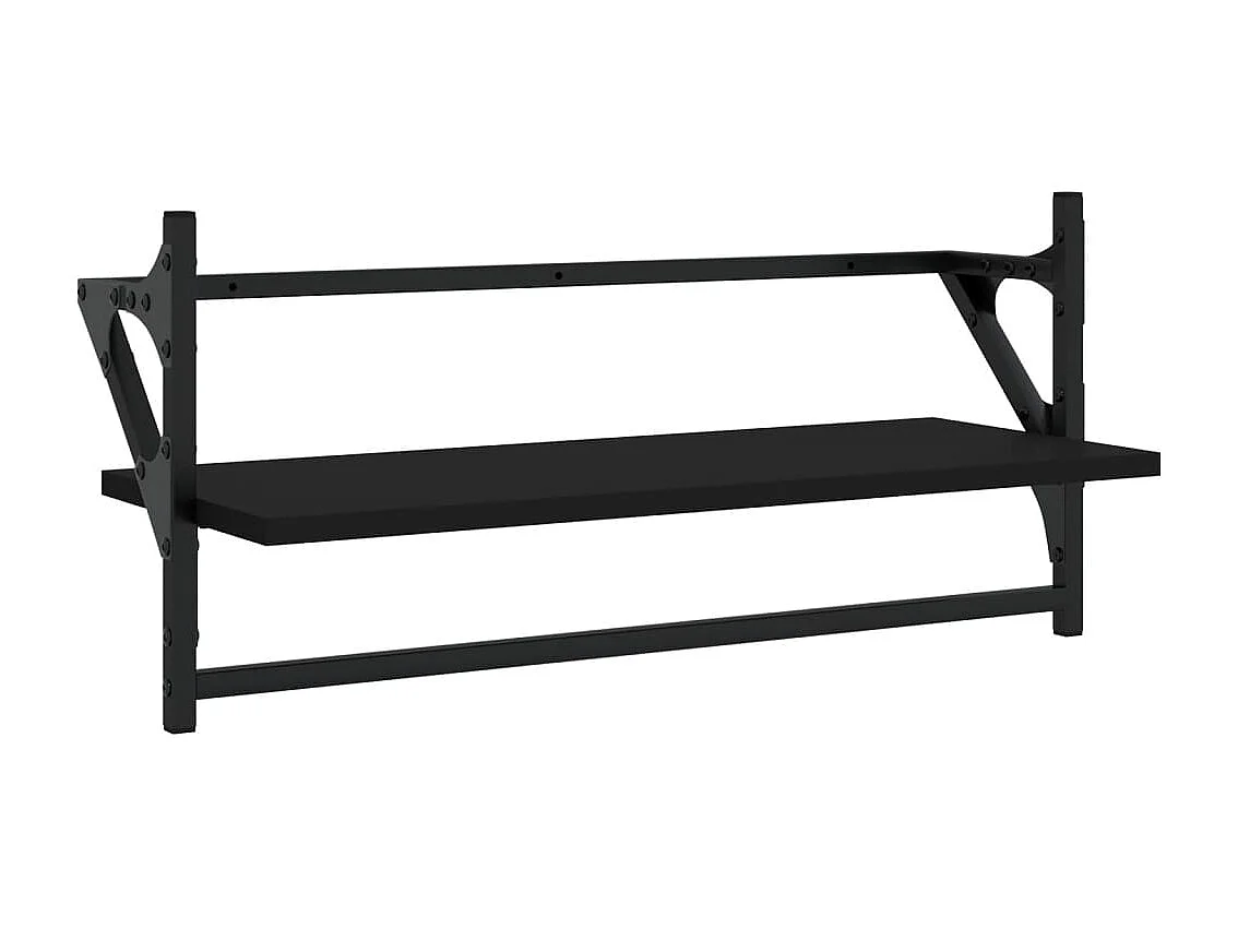 Set Mensole da Parete con Aste 4pz Nero in Legno Multistrato