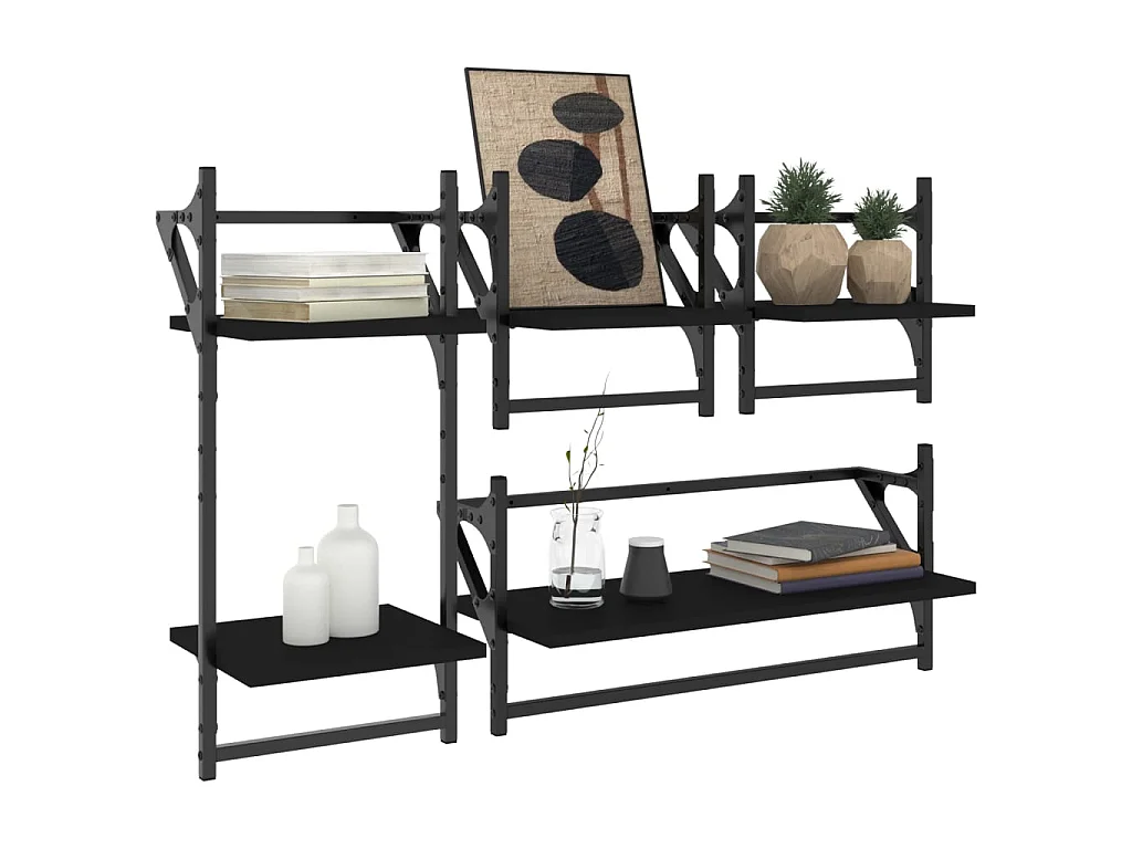 Ensemble d'étagères murales barres 4 pcs noir bois d'ingénierie