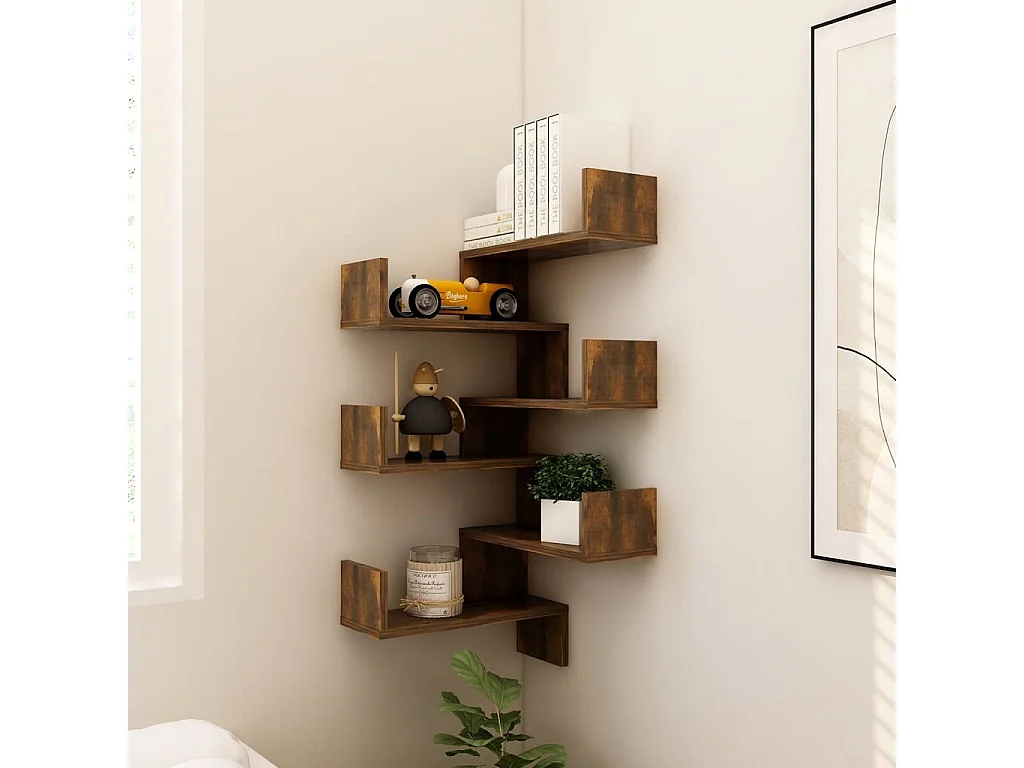 Étagères d'angle murales 2 pcs Chêne fumé 40x40x50 cm Bois