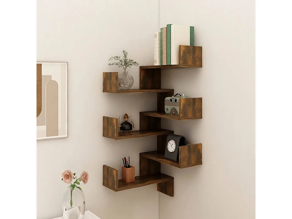 Étagères d'angle murales 2 pcs Chêne fumé 40x40x50 cm Bois