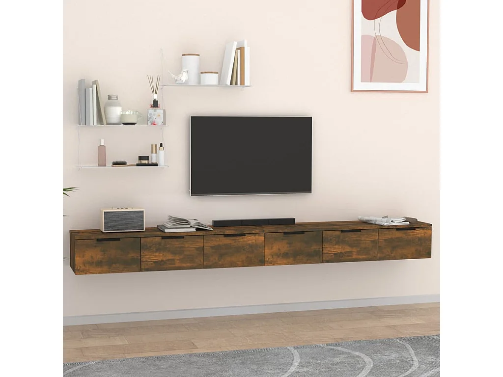 Wandkasten 2 st 102x30x20 bewerkt hout gerookt eikenkleurig