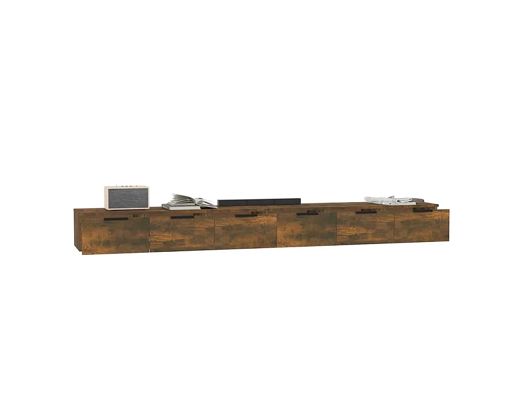 Wandkasten 2 st 102x30x20 bewerkt hout gerookt eikenkleurig