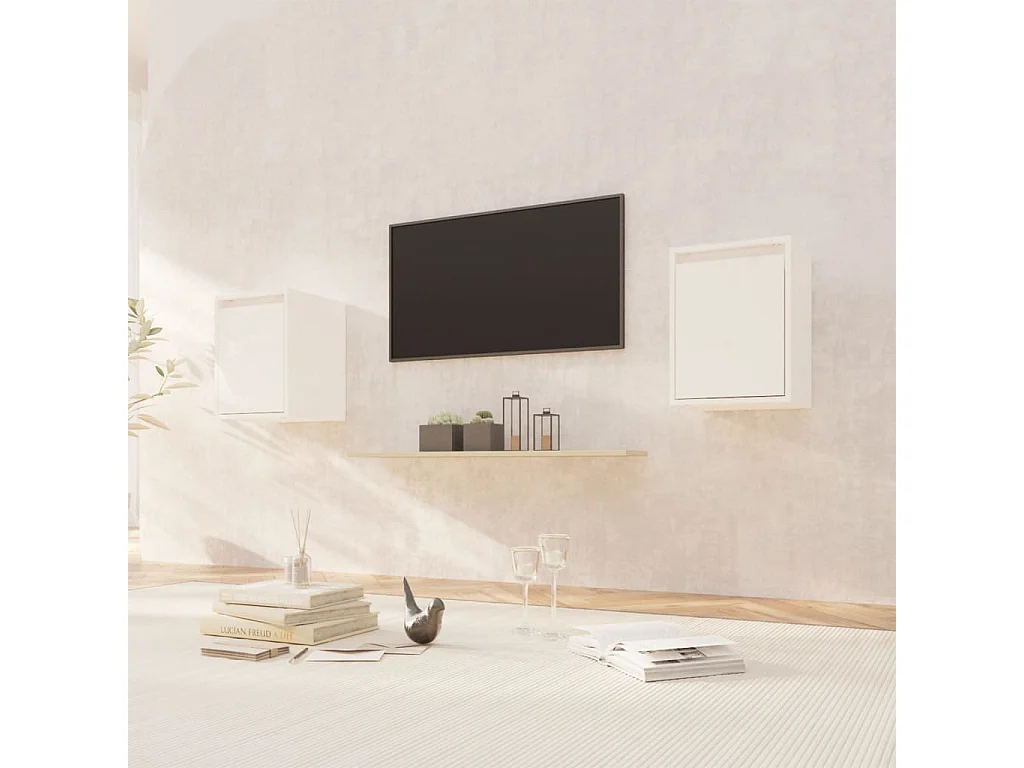 Wandkasten 2 st 30x30x40 cm massief grenenhout wit