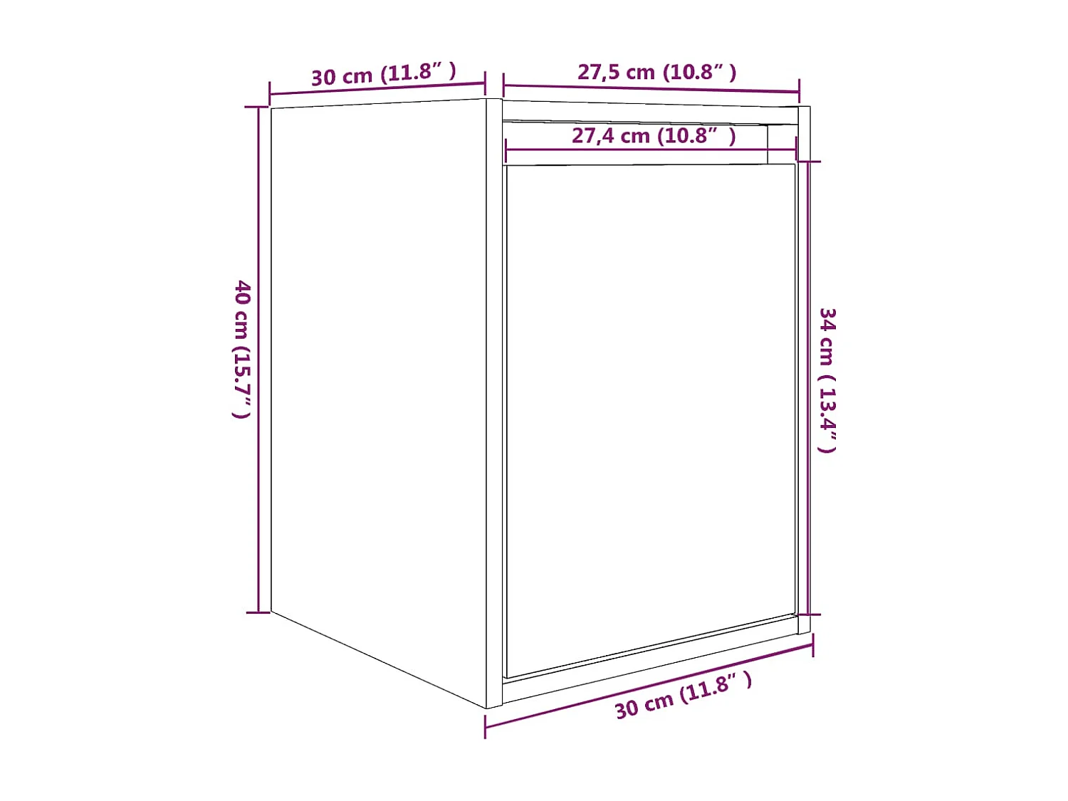 Wandkasten 2 st 30x30x40 cm massief grenenhout wit