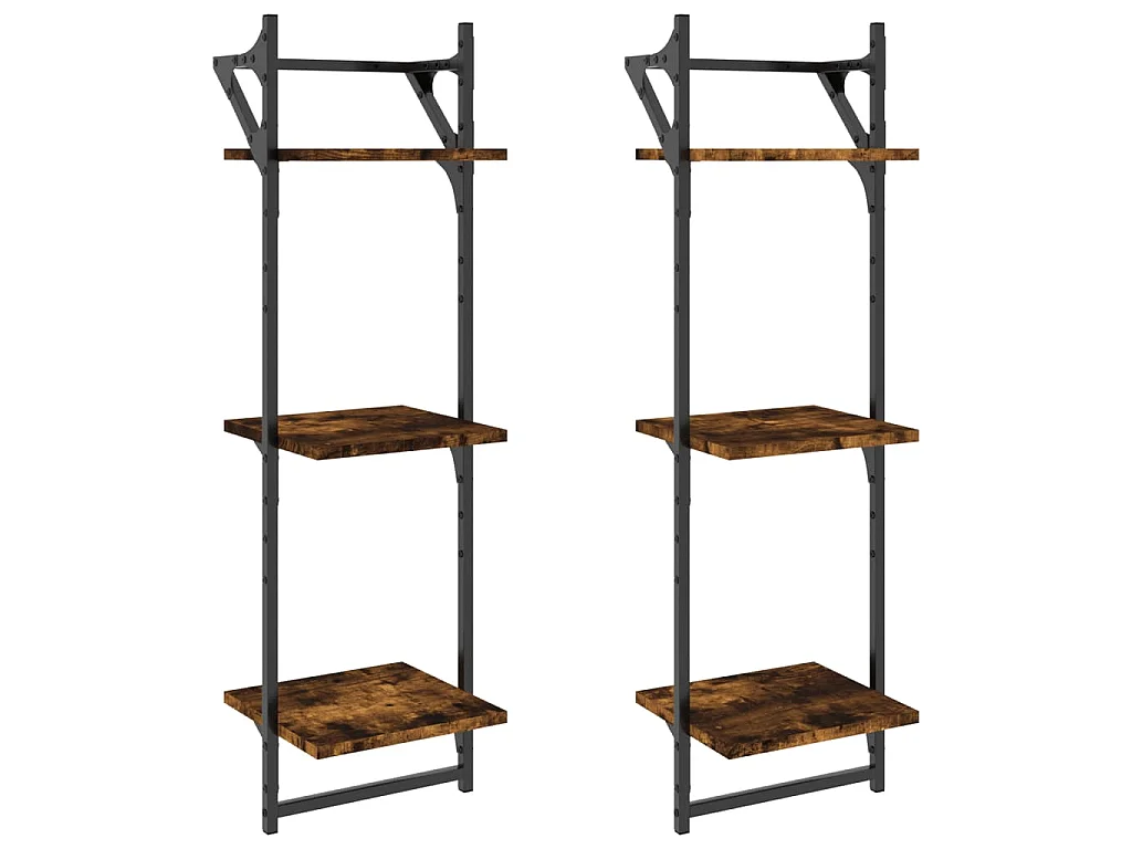 Wandregale mit 3 Ablagen & Stangen 2 Stk. Räuchereiche