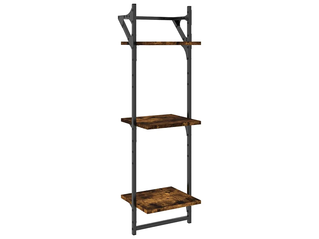 Wandregale mit 3 Ablagen & Stangen 2 Stk. Räuchereiche