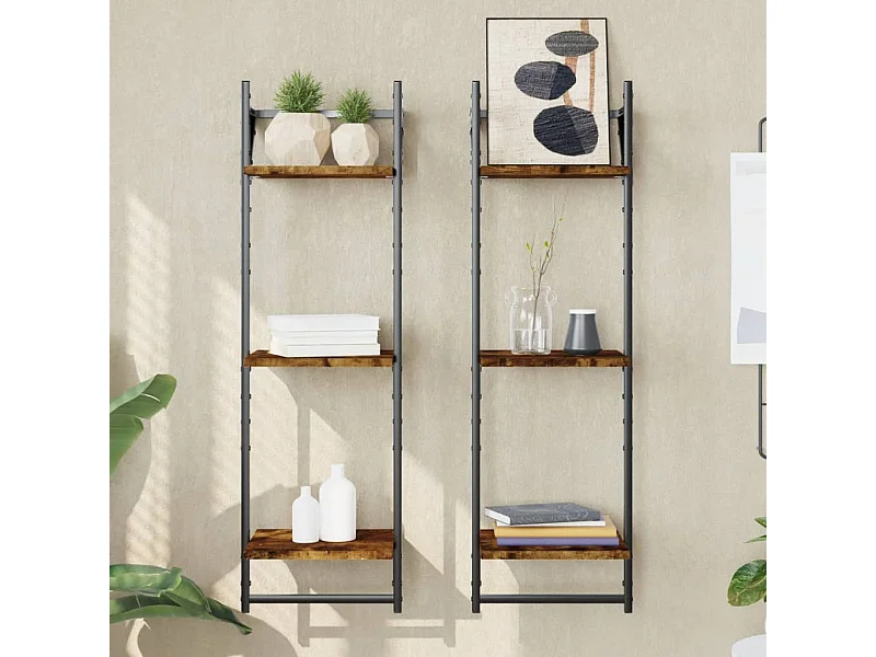 Wandschappen 3-laags stangen 2 st 30x25x100 cm gerookt eiken