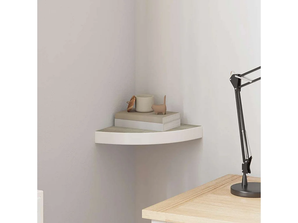 Eck-Schweberegal Eichen-Optik und Weiß 25x25x3,8 cm MDF