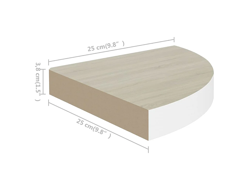 Eck-Schweberegal Eichen-Optik und Weiß 25x25x3,8 cm MDF