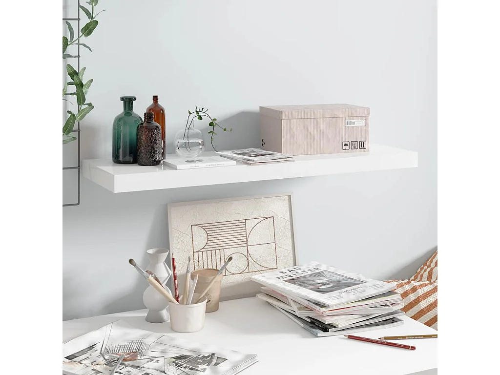 Prateleira de parede suspensa 80x23,5x3,8 cm MDF branco