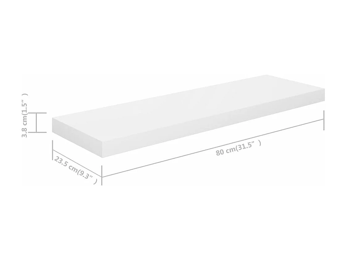 Prateleira de parede suspensa 80x23,5x3,8 cm MDF branco