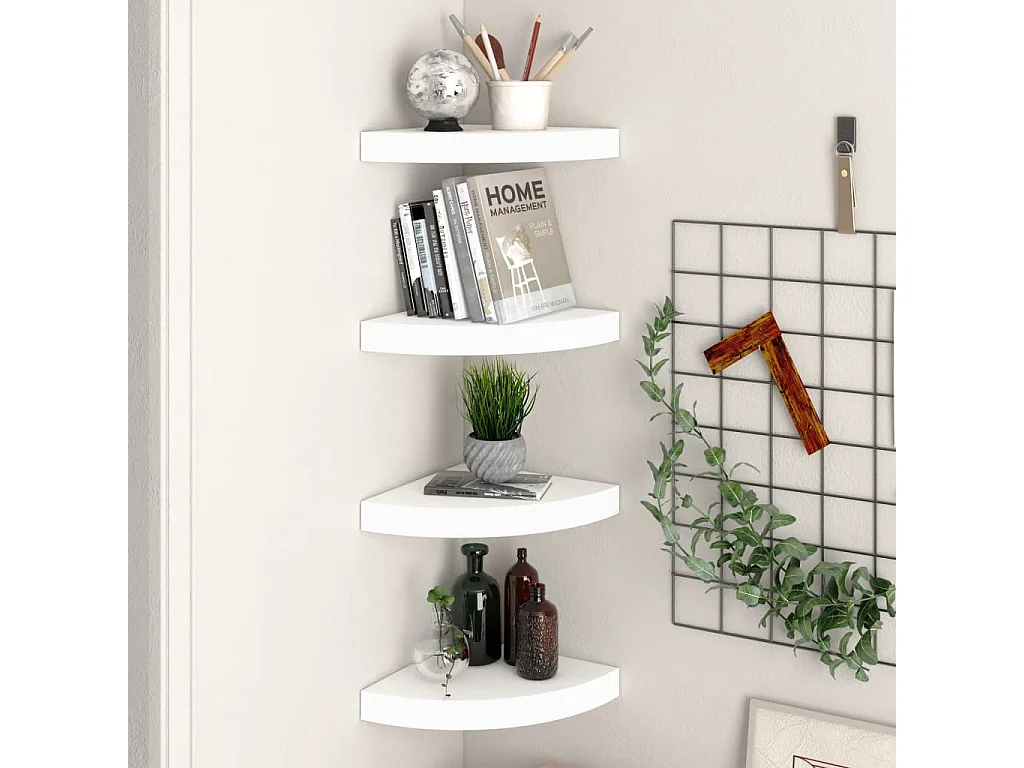 Prateleiras de canto suspensas 4 pcs 25x25x3,8cm MDF branco