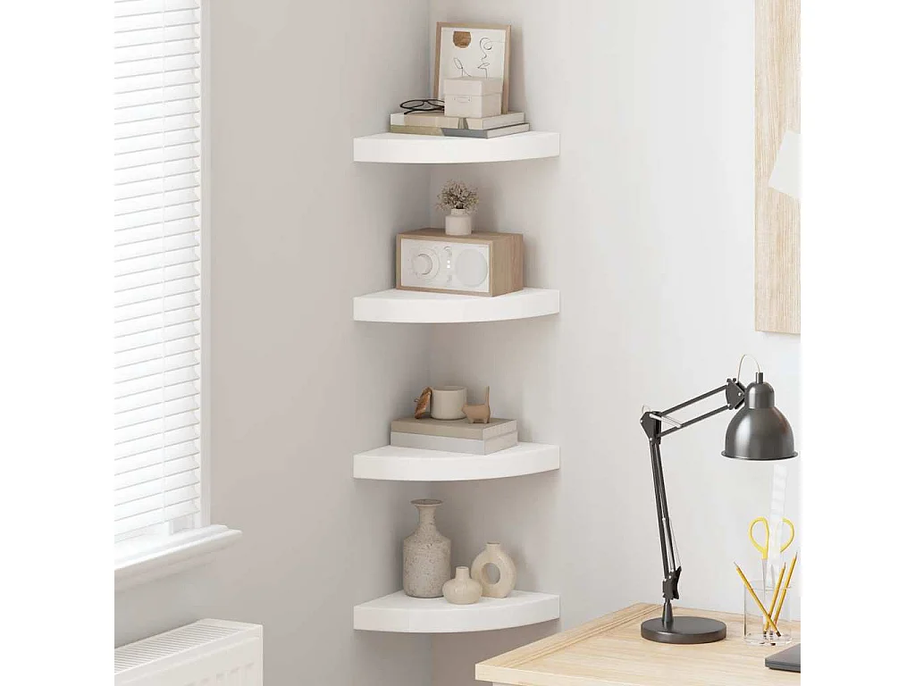 Scaffali Angolari a Parete 4 pz Bianchi 25x25x3,8 cm in MDF