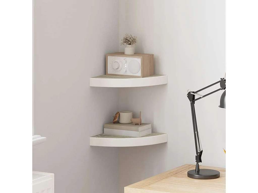 Eck-Wandregal 2 Stk. Eiche und Weiß 25x25x3,8 cm MDF