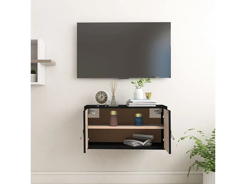 Armoire murale Noir 60x30x30 cm Bois de pin massif