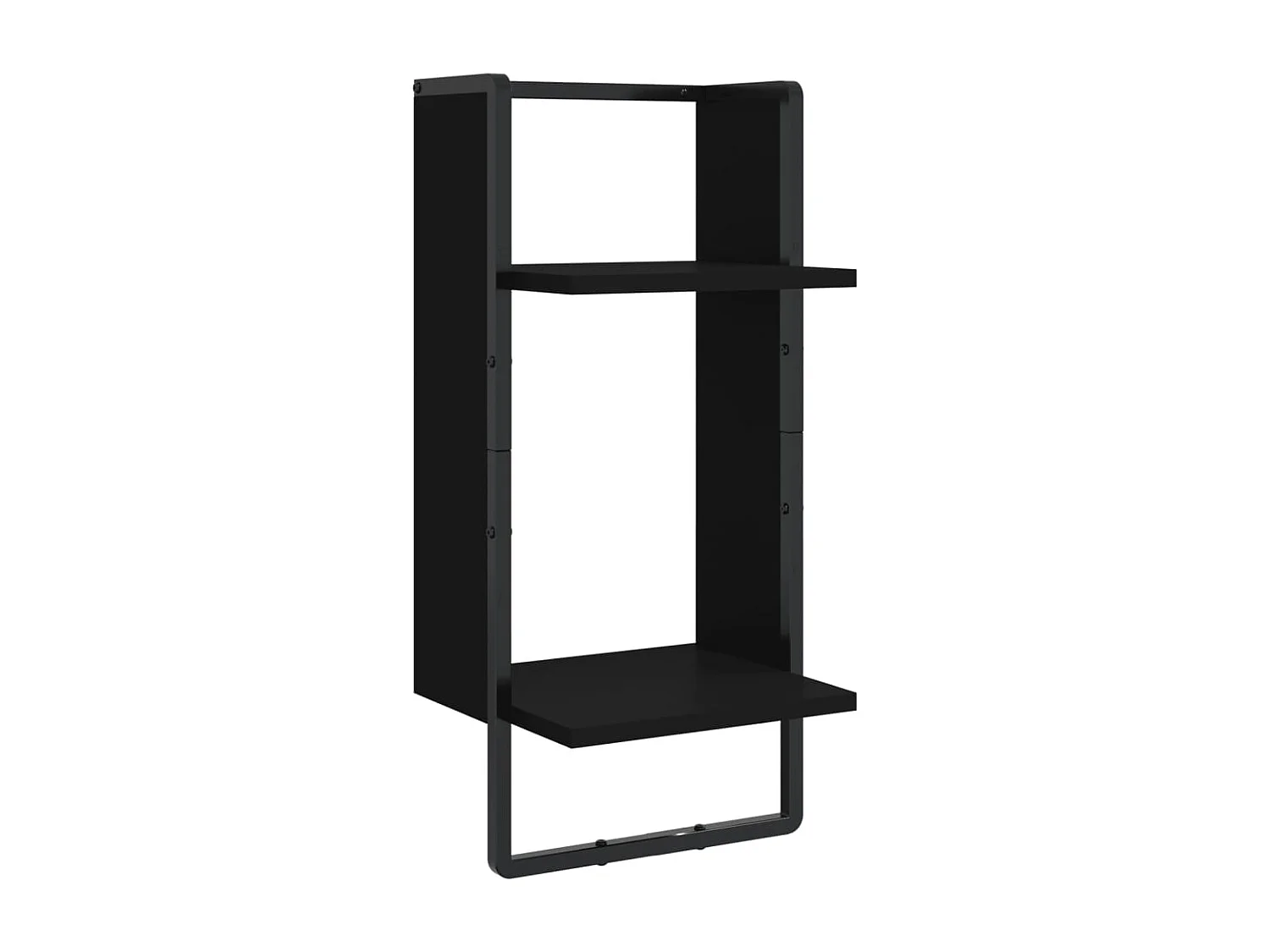 4-delige Wandschappenset met stangen bewerkt hout zwart