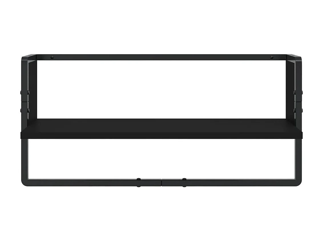 4-delige Wandschappenset met stangen bewerkt hout zwart