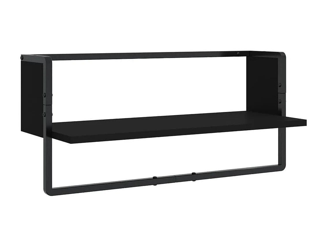 4-delige Wandschappenset met stangen bewerkt hout zwart