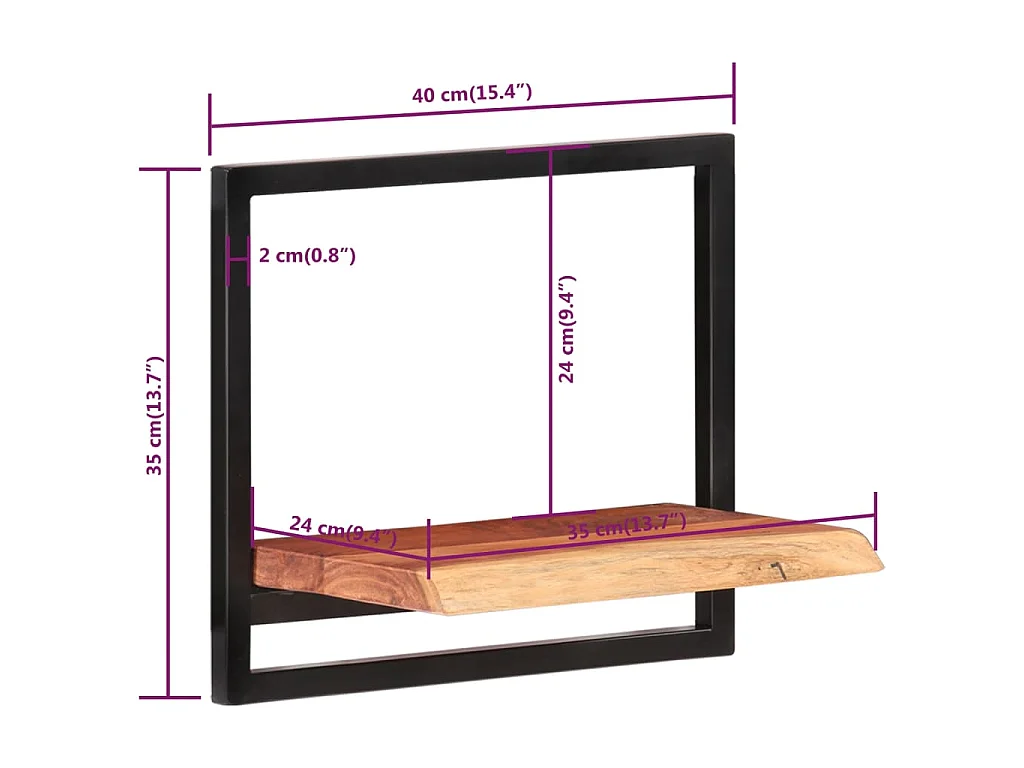 Étagères murales 2 pcs 40x24x35 cm Bois d'acacia et acier