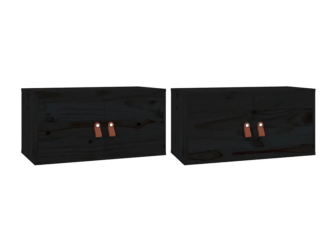 Armoires murales 2 pcs Noir 60x30x30 cm Bois de pin massif