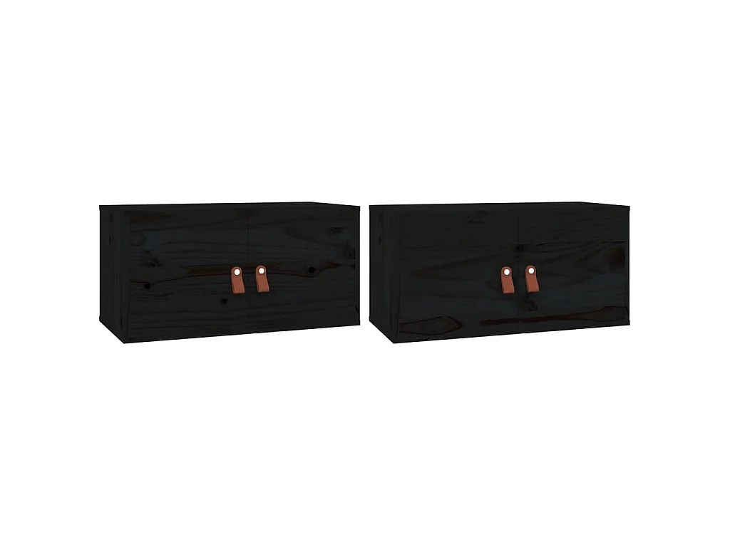 Pensili 2 pz Neri 60x30x30 cm in Legno Massello di Pino