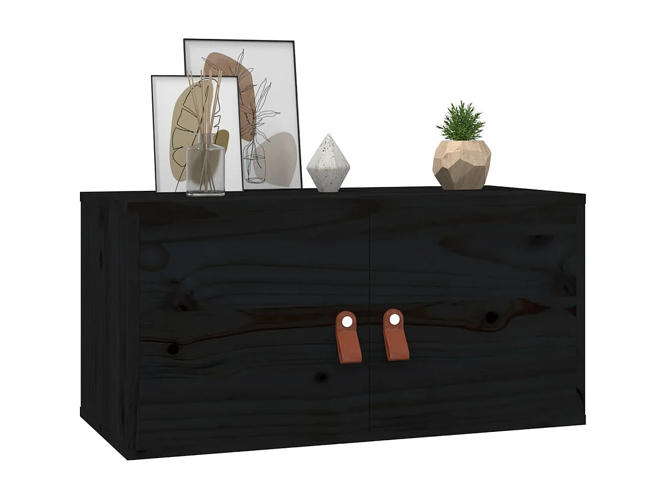 Pensili 2 pz Neri 60x30x30 cm in Legno Massello di Pino