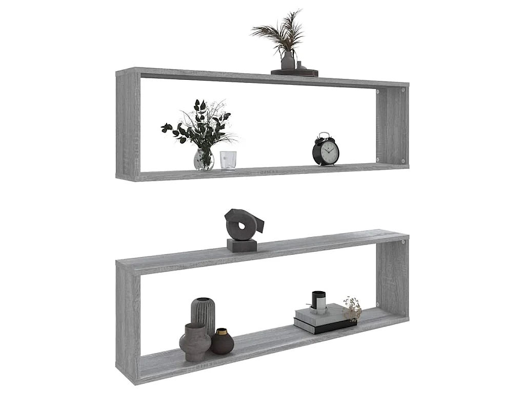 Wandschappen kubus 2 st 100x15x30 cm bewerkt hout grijs sonoma