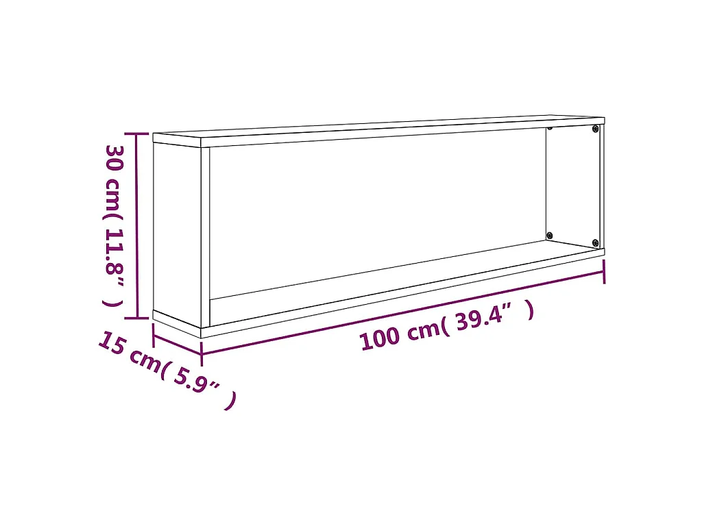 Wandschappen kubus 2 st 100x15x30 cm bewerkt hout grijs sonoma