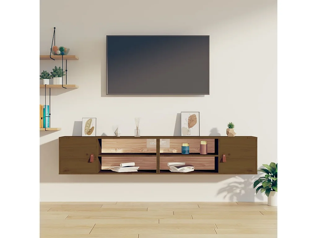 Armoires murales 2 pcs Marron miel 80x30x30 cm Bois Pin massif