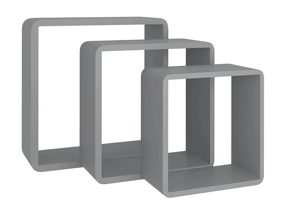 Étagères murales sous forme de cube 3 pcs Gris MDF