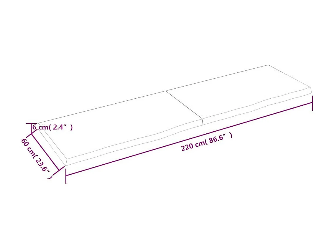 Ripiano a Parete 220x60x(2-6) cm Massello Rovere Non Trattato