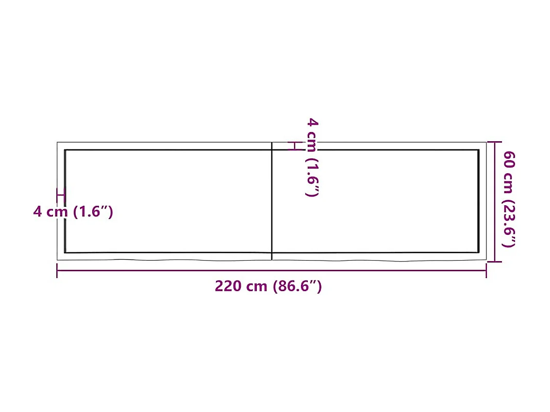 Ripiano a Parete 220x60x(2-6) cm Massello Rovere Non Trattato