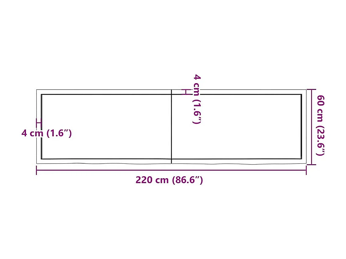 Ripiano a Parete 220x60x(2-6) cm Massello Rovere Non Trattato