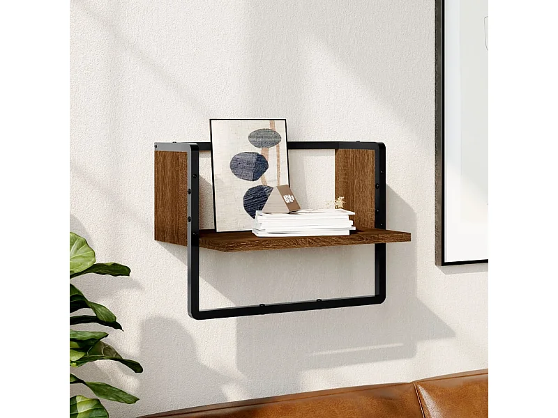Estante de pared con barra marrón roble 40x25x30 cm