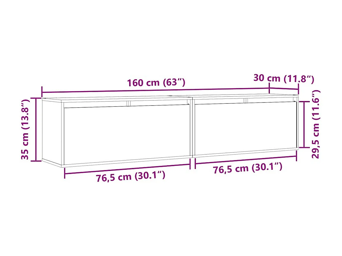 Armoires murales 2 pcs 80x30x35 cm Bois de pin massif