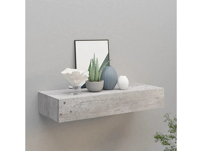 Étagère à tiroir murale Gris béton 60x23,5x10 cm MDF