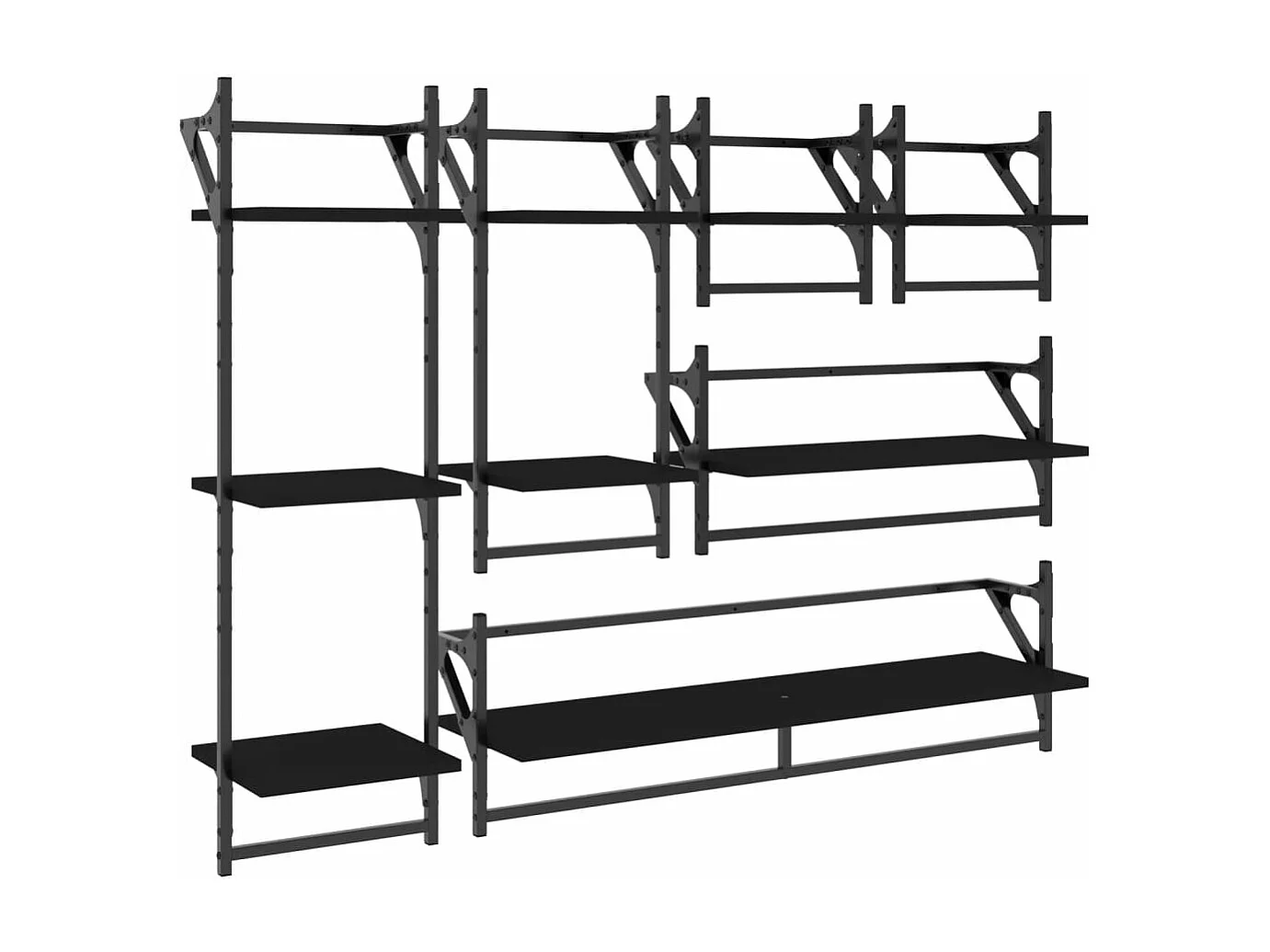 Ensemble d'étagères murales barres 6 pcs noir bois d'ingénierie